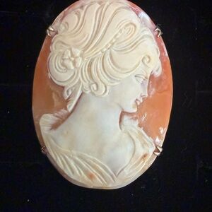 Vintage Cameo Silver Frame Pendant Brooch